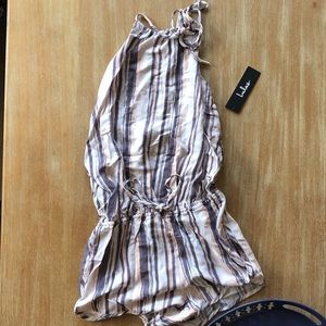 Lulus High neck halter striped romper